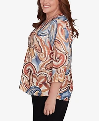 Alfred Dunner Plus Size Harvest Moon Watercolor Paisley Crew Neck Top