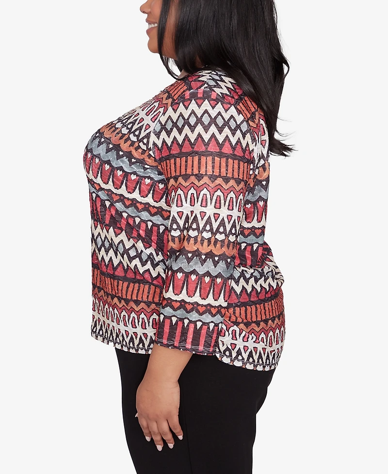 Alfred Dunner Plus Size Runway Ready Geometric Crew Neck Ruched Side Top