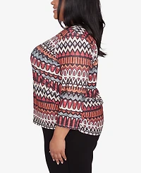 Alfred Dunner Plus Size Runway Ready Geometric Crew Neck Ruched Side Top