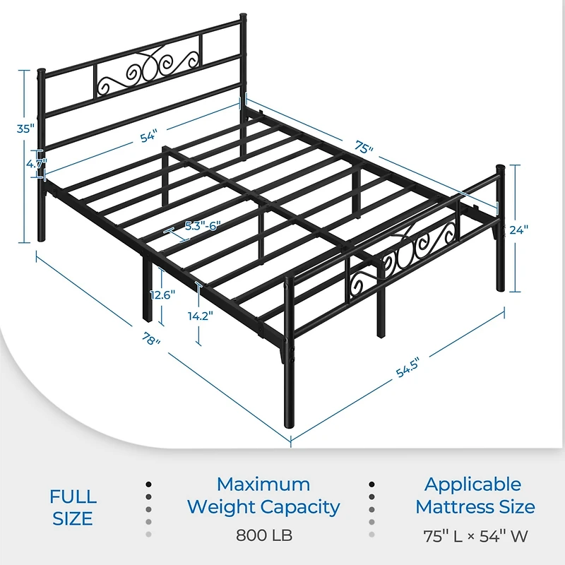 Yaheetech Scroll Metal-Framed Bed with Headboard and Footboard