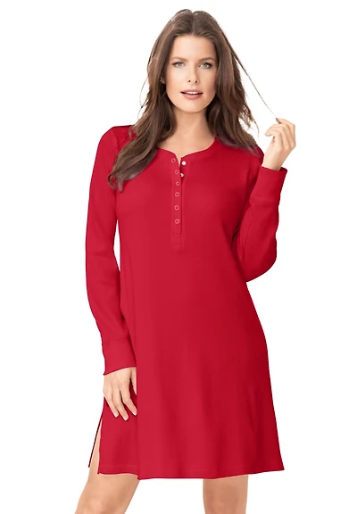 Dreams & Co. Women's Plus Thermal Henley Sleepshirt
