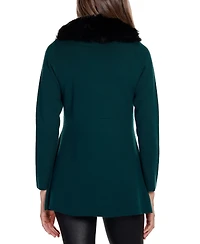 Belldini Women's Black Label Faux Fur Collar Cardigan Sweater