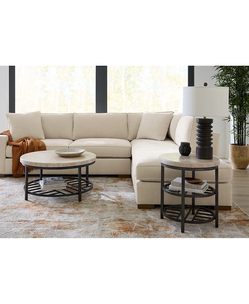 Capri 22" Stone and Metal Base Round Side Table
