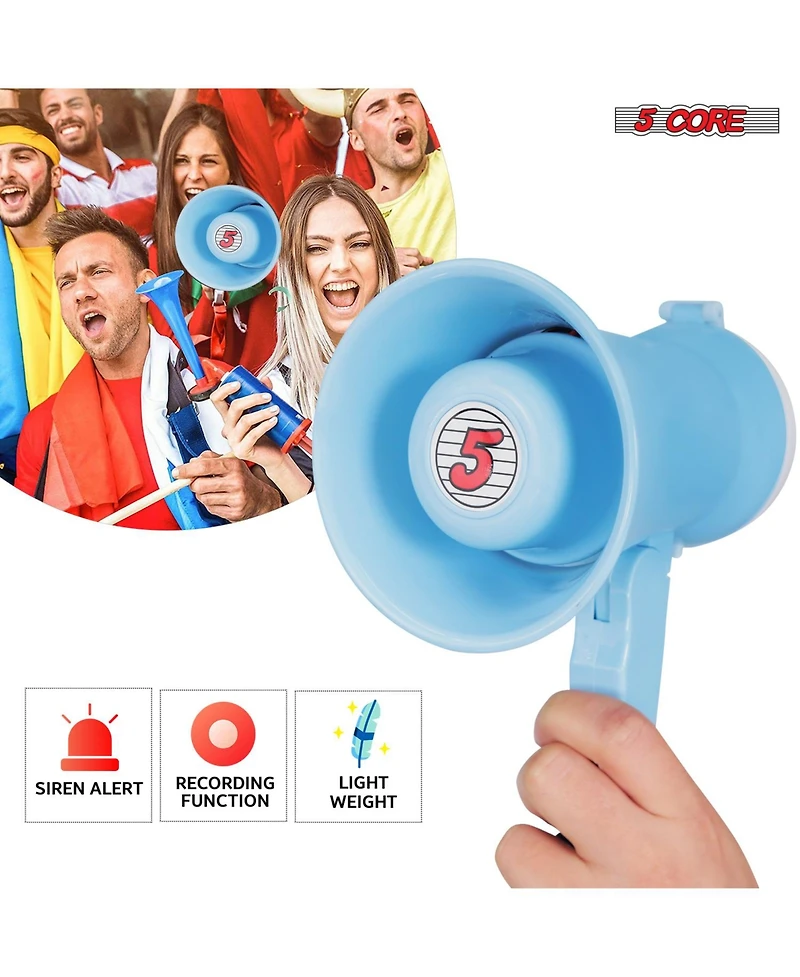 5 Core Megaphone Bullhorn Speaker 15W Mini Battery Power Bull horn w Siren 400 Yard Range - Sky Blue