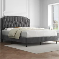 Yaheetech Upholstered Bed Frame with Wooden Slat Support