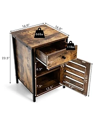 Gymax Nightstand with Drawer Cabinet Adjustable Shelf Industrial Side Table Rustic