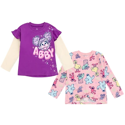 Sesame Street Toddler Girls 2 Pack Peplum Long Sleeve T-Shirts