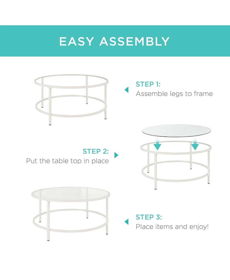 Best Choice Products 36in Round Tempered Glass Coffee Table for Home, Living Room, Dining Room
