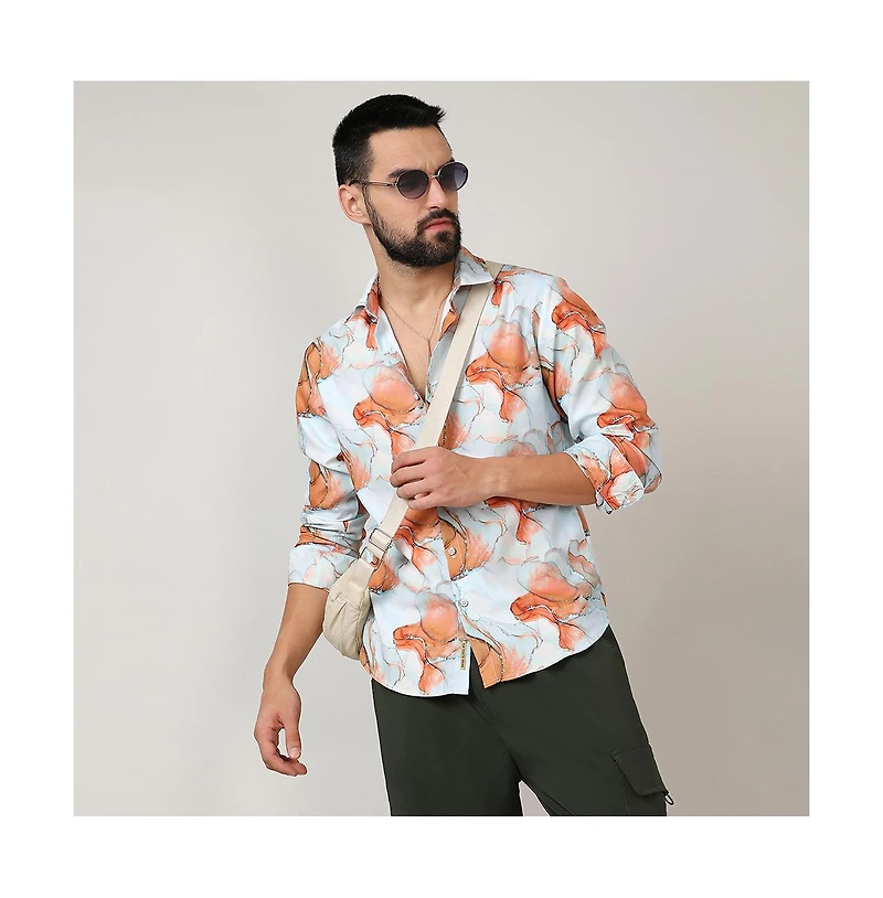 Men's Sienna Brown & Light Blue Marble Shirt