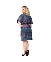 Standards & Practices Plus Size Floral-Print V-Neck Kimono Wrap Midi Dress