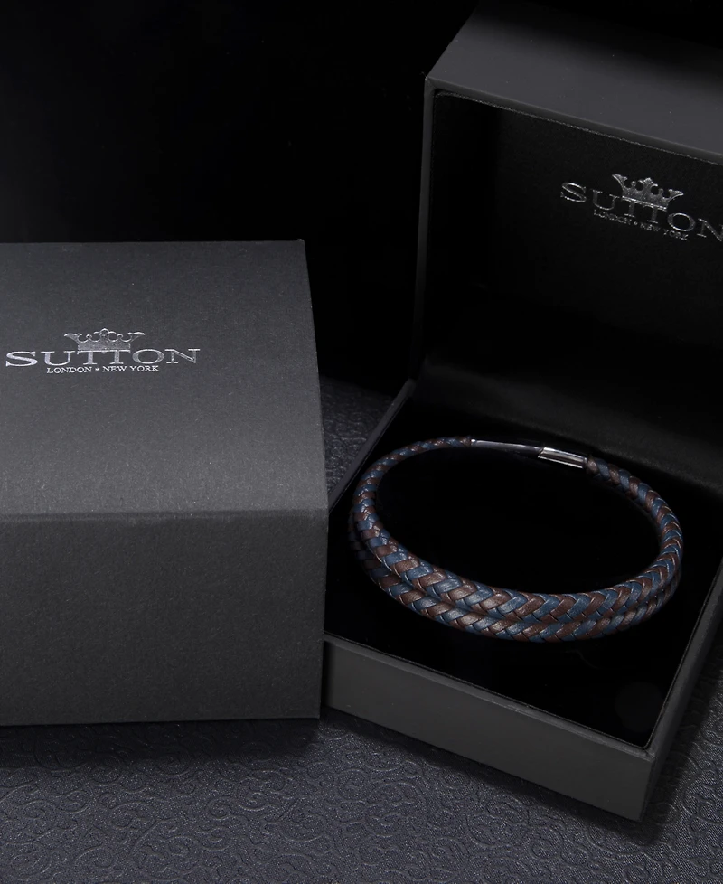 Rhona Sutton Black Double Summit Leather Stainless Steel Bracelet