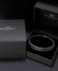 Rhona Sutton Black Double Summit Leather Stainless Steel Bracelet