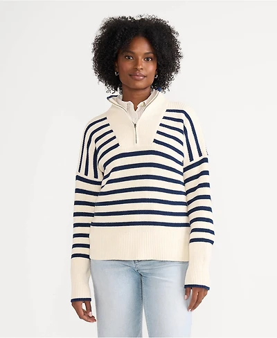 Lands' End Women's Drifter Cotton Quarter Zip Pullover Sweater