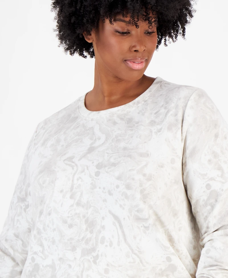 Id Ideology Plus Size Bubble-Print Fleece Crewneck Pullover Top