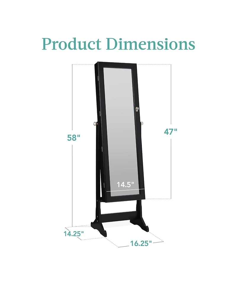 Best Choice Products Jewelry Armoire Cabinet, Full Length Mirror w/ Velvet Storage Interior, Lock