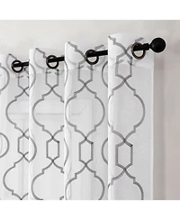 Kate Aurora Transcendence 1 Piece Grommet Top Embroidered Sheer Trellis Clover Window Curtain Panel - Silver