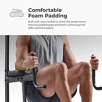 Sunny Health & Fitness Multi-Function Compact Power Tower, 300 LBs Capacity with Captains Chair, Dip Station, Pull Up Bar, Push Up & Core Workout