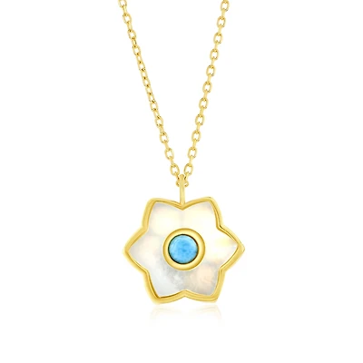 Caribbean Treasures Sterling Silver Larimar & Mop Flower Necklace