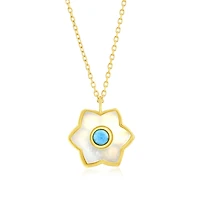 Caribbean Treasures Sterling Silver Larimar & Mop Flower Necklace