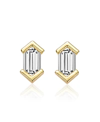Sterling Silver Mini Cubic Zirconia Baguette Geometric Stud Earrings White Gold Plated or 14k