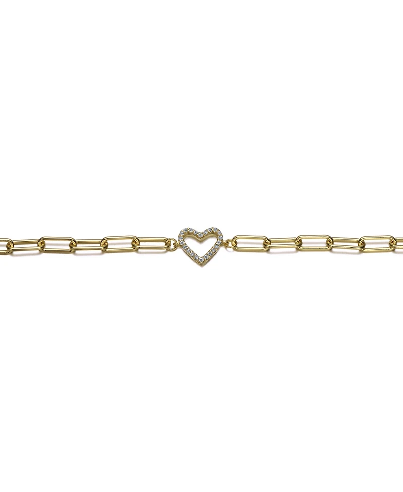 GigiGirl 14K Gold Plated Cubic Zirconia Open Heart Halo Paperclip Link Bracelet