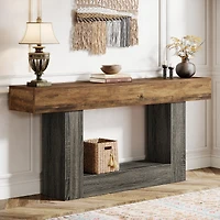 Tribesigns 63" Console Table, Farmhouse 2-Tier Entryway Table with U-Shaped Base, Narrow Long Wood Sofa Table Behind Couch Table for Living Room,