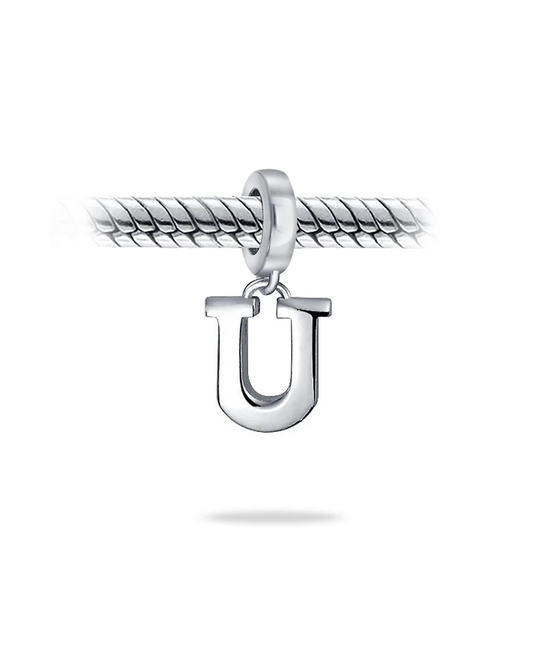 Bling Jewelry Dangle Block Letter A-z Alphabet Initial Charm Bead Solid .925 Sterling Silver Fits European Bracelet
