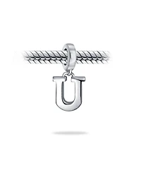 Bling Jewelry Dangle Block Letter A-z Alphabet Initial Charm Bead Solid .925 Sterling Silver Fits European Bracelet