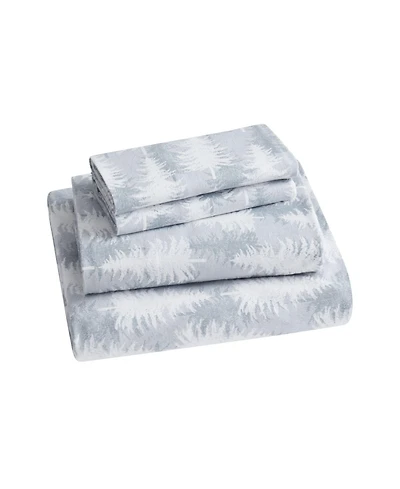 Kate Aurora Holiday Essentials Cozy Bed Collection Deep Pocket 100% Cotton Flannel Christmas Gray Winter Wonderland Trees 4 Piece Sheet Set - Queen