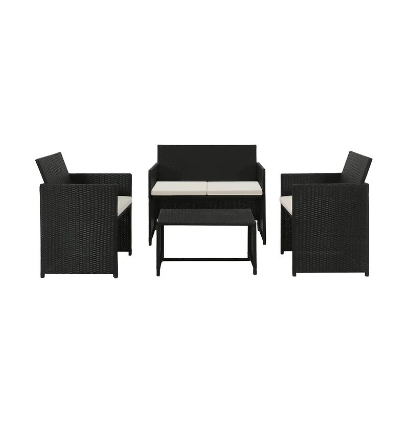 vidaXL 4 Piece Patio Lounge with Cushions Set Poly Rattan Black