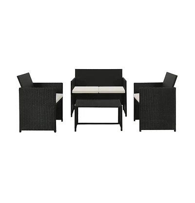 vidaXL 4 Piece Patio Lounge with Cushions Set Poly Rattan Black