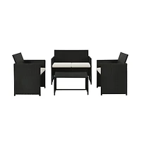 vidaXL 4 Piece Patio Lounge with Cushions Set Poly Rattan Black