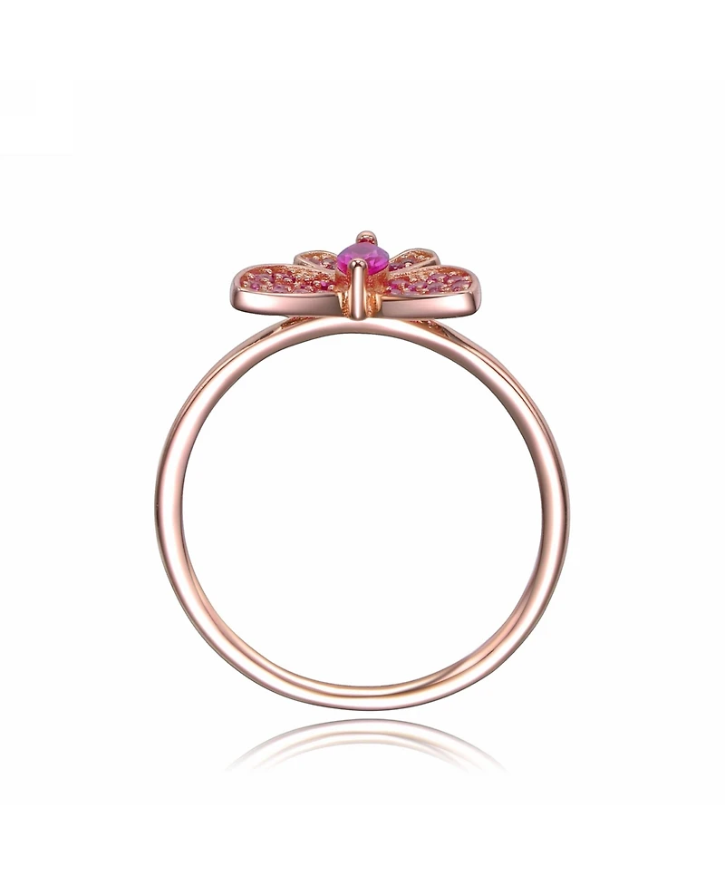 GigiGirl Sterling Silver with 18K Rose Gold Plated Red Cubic Zirconia Small Butterfly Ring