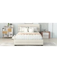 Slickblue Queen Upholstered Platform Bed with Twin Size Trundle and Two Drawers