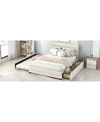 Slickblue Queen Upholstered Platform Bed with Twin Size Trundle and Two Drawers