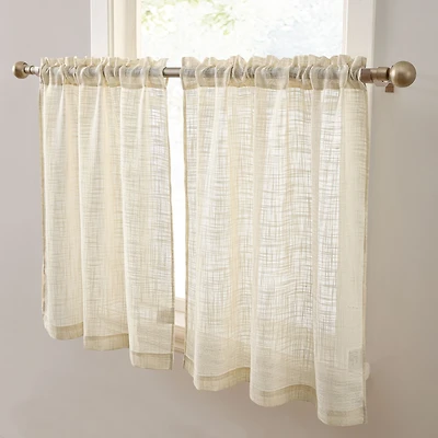 Hlc.me Linda Faux Linen Textured Semi Sheer Privacy Light Filtering Transparent Rod Pocket Short Thick Cafe Curtain Tiers for Small Windows