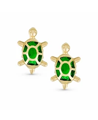 Bling Jewelry Petite Tiny Nautical Vacation Cz Green Tortoise Turtle Yellow 14K Gold Stud Earrings Secure Screw back