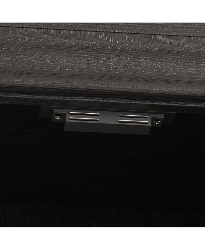 Famapy Black Wood Bookcase Storage Cabinet With Tempered Glass Doors