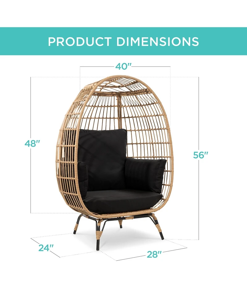 Best Choice Products Wicker Egg Chair Oversized Indoor Outdoor Patio Lounger w/ Steel Frame, 440lb Capacity
