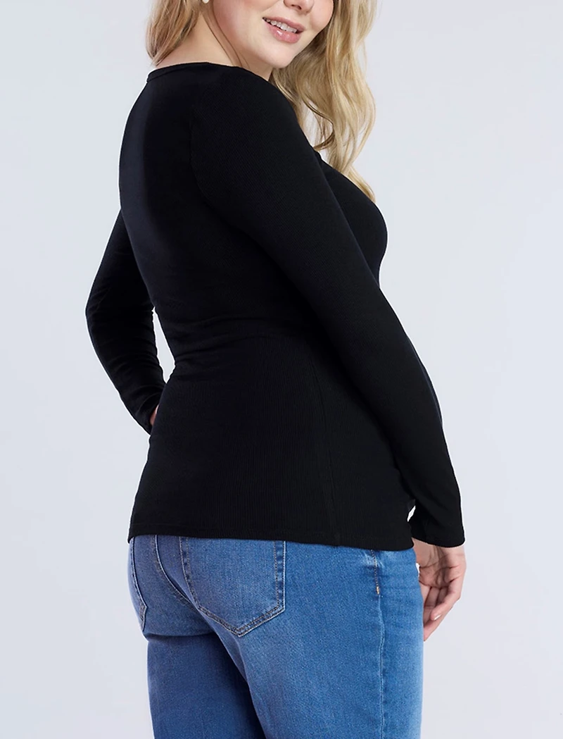 Motherhood Maternity Square Neck Rib Knit Long Sleeve Tee