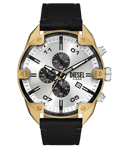 Diesel Men's Spiked Quartz Chronograph Black Leather 49mm