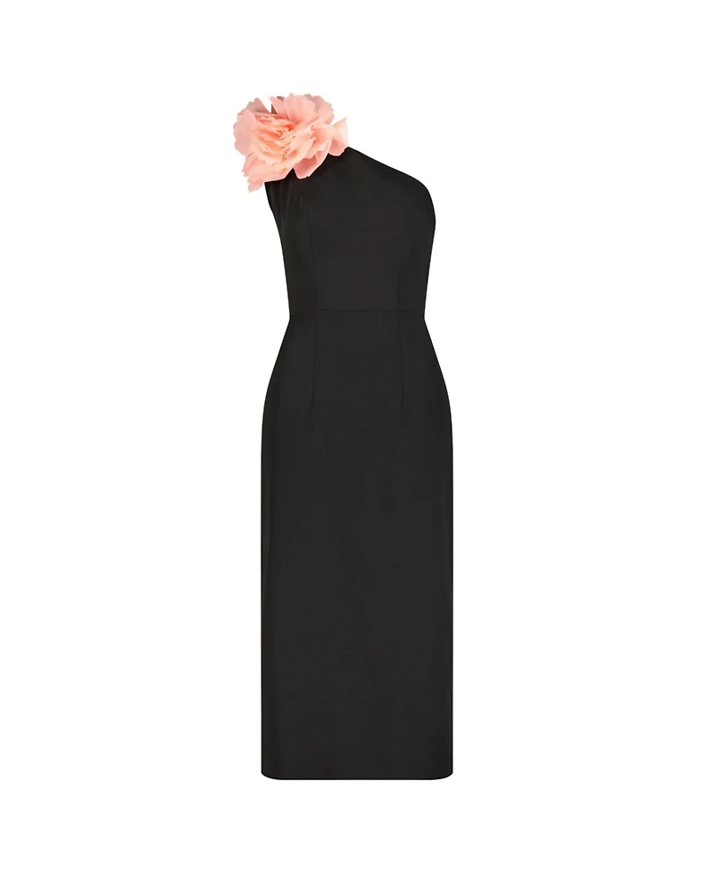 Mac Duggal Women's Crepe One Shoulder Flower Detail Midi Dress
