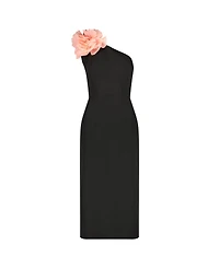 Mac Duggal Women's Crepe One Shoulder Flower Detail Midi Dress