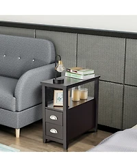 Gymax Set of 2 End Bedside Table Rectangular Nightstand W/ 2 Drawers & Shelf Espresso