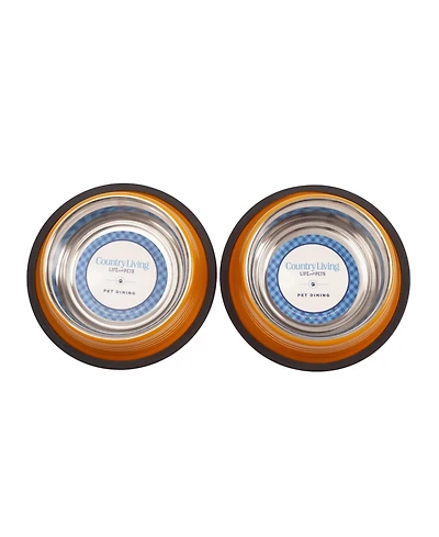 Country Living Set of 2 Ribbed Non-Slip Stainless Steel Pet Bowls – Durable and Safe Dog