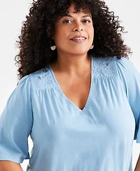 Style & Co Plus Size Lace-Trim Flutter-Sleeve Top, Created for Macy's