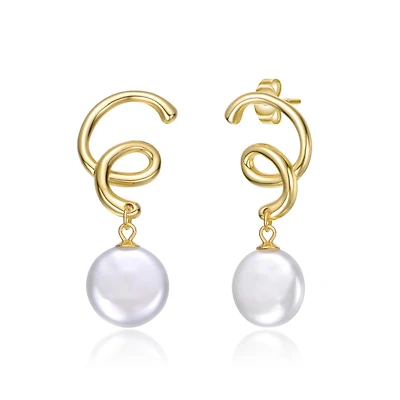 14K Gold Plated Spiral Freshwater Pearl Dangle Earrings