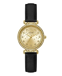 Guess Women's Analog Black Genuine Leather Watch 32mm