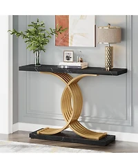 Tribesigns Gold Entryway Table, Modern 39-Inch Console/Accent Table with Geometric Metal Legs, Faux Marble Narrow Wood Sofa Table, Foyer Table for Ent