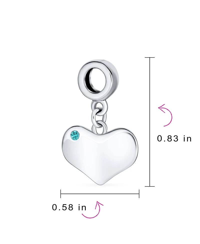 Bling Jewelry Crystal Accent Dangle Heart Shape Charm Bead Sterling Silver